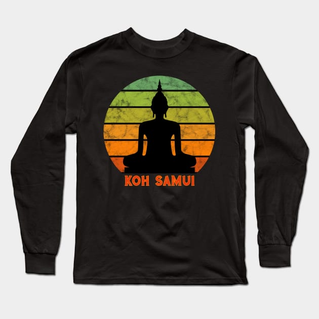 Koh Samui Buddha Silhouette On A Rainbow Of Colors Long Sleeve T-Shirt by VintCam